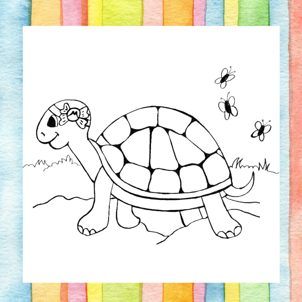 Myrtle the Turtle with Butterflies Coloring Page