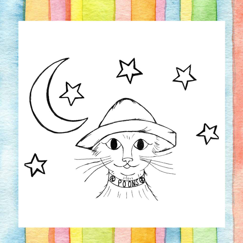 Oliver Poons with Moon & Stars Coloring Page
