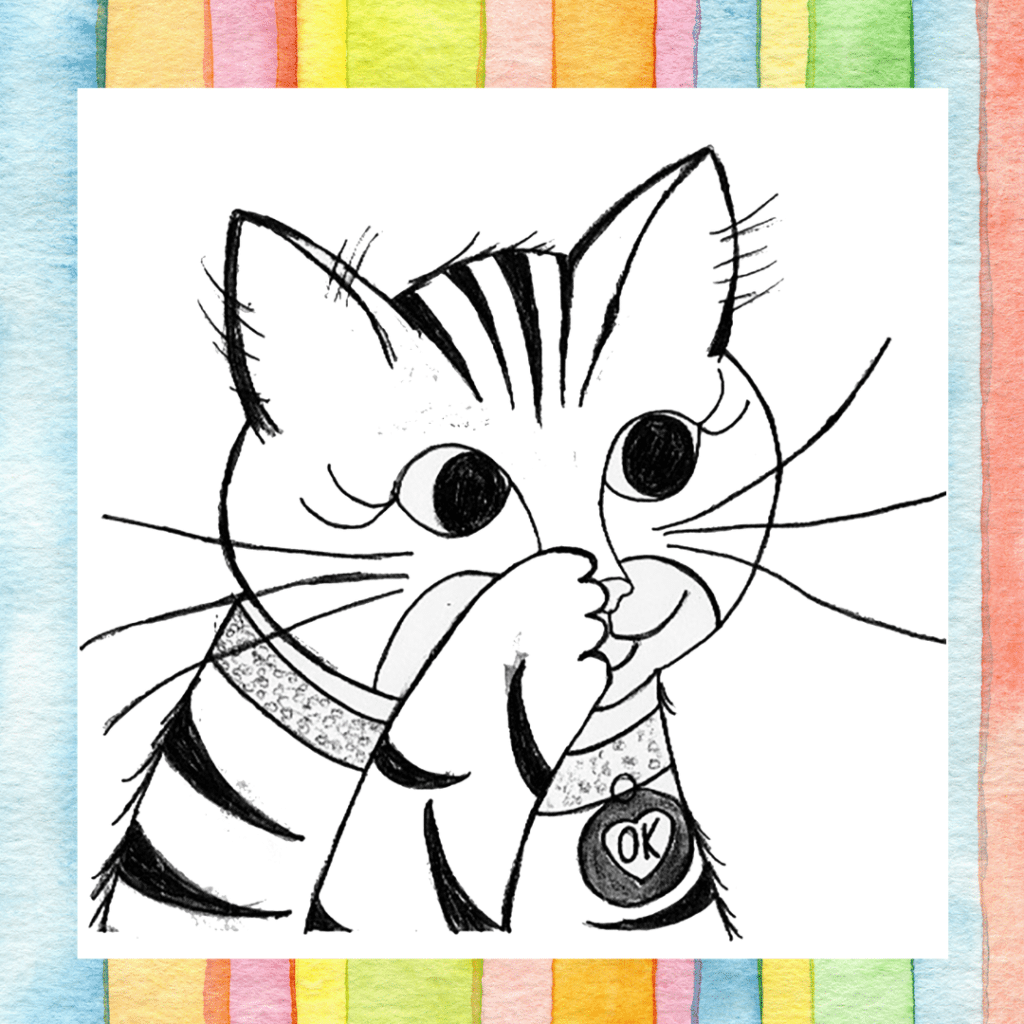 Orange Kitty Whispering Coloring Page