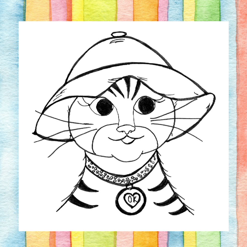 Orange Kitty Wearing Her Yellow Hat Coloring Page