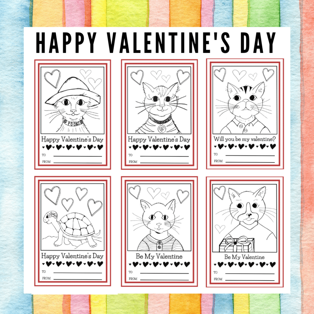 Free Printable Valentine’s Coloring Cards for Kids