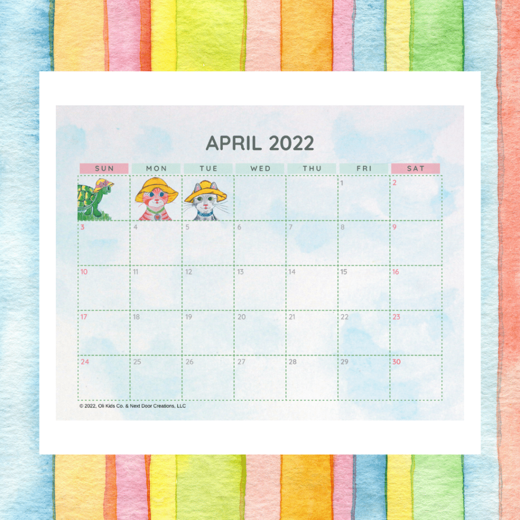 Free April 2022 Oli Kids Co. Printable Calendar