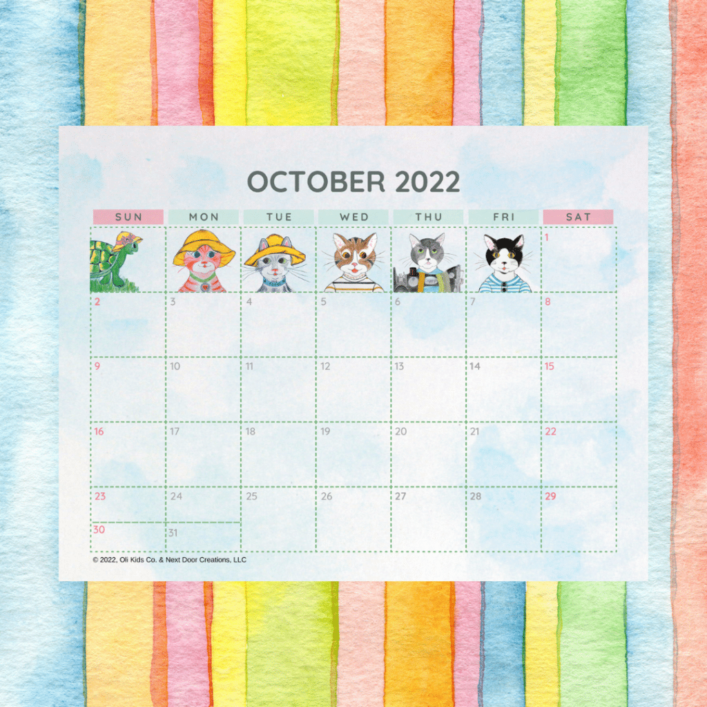 Free October 2022 Oli Kids Co. Printable Calendar