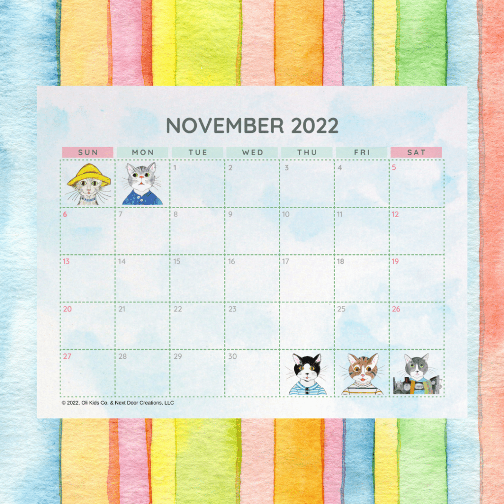 Free November 2022 Oli Kids Co. Printable Calendar
