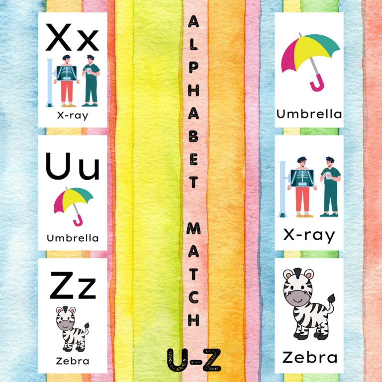 U – Z Matching Letters to Pictures & Words