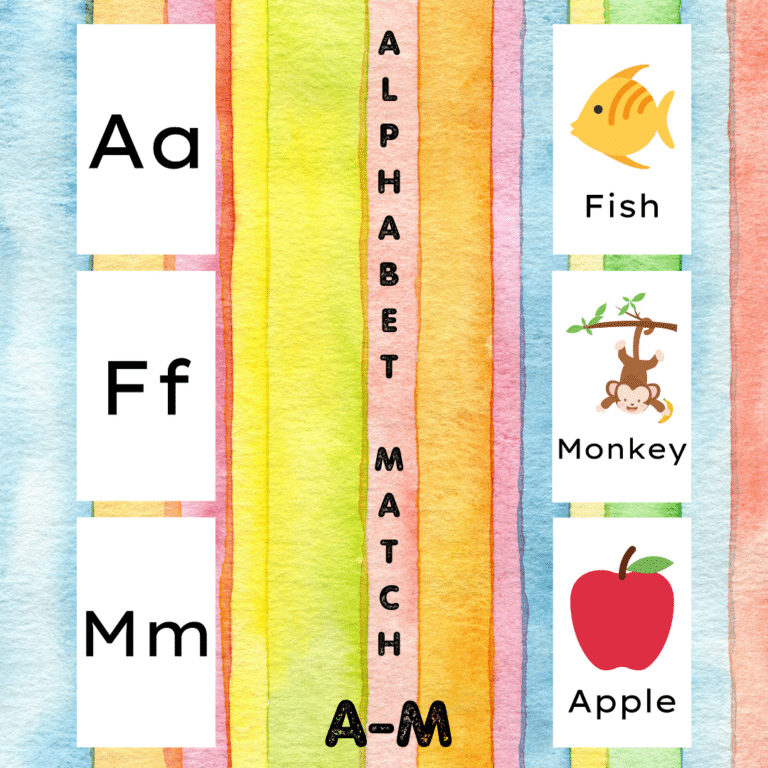 A – M Matching Letters to Pictures & Words (Without Images on First Set of Cards)