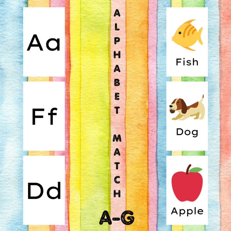 A – G Matching Letters to Pictures & Words (Without Images on First Set of Cards)