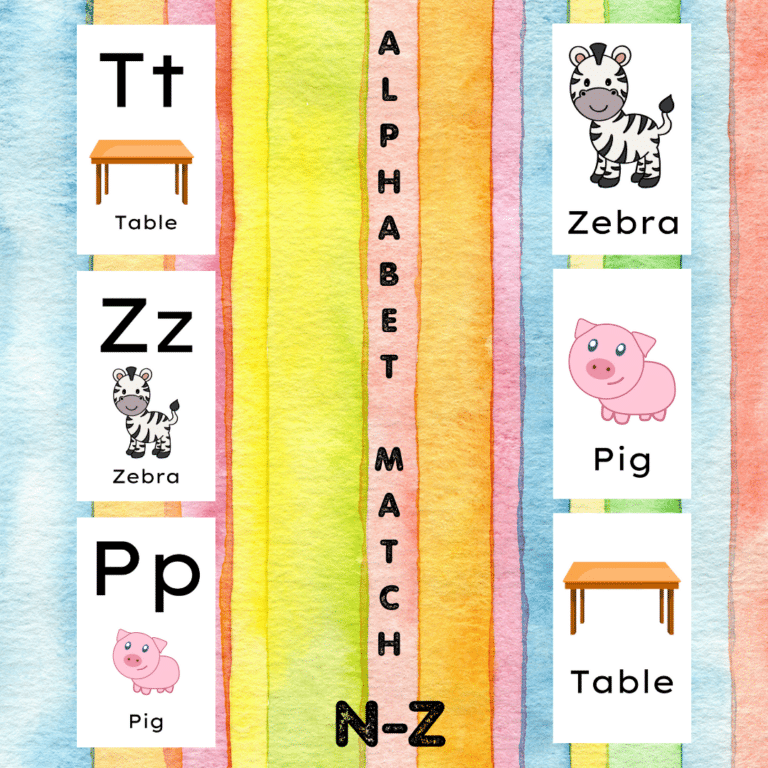N – Z Matching Letters to Pictures & Words