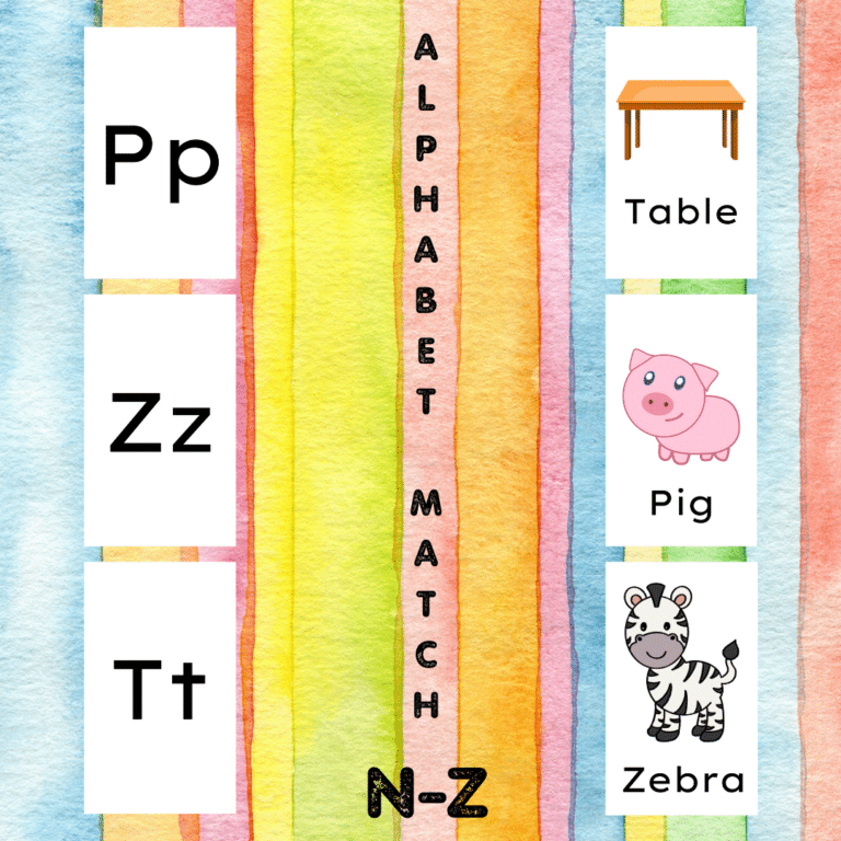N – Z Matching Letters to Pictures & Words (Without Images on First Set of Cards)
