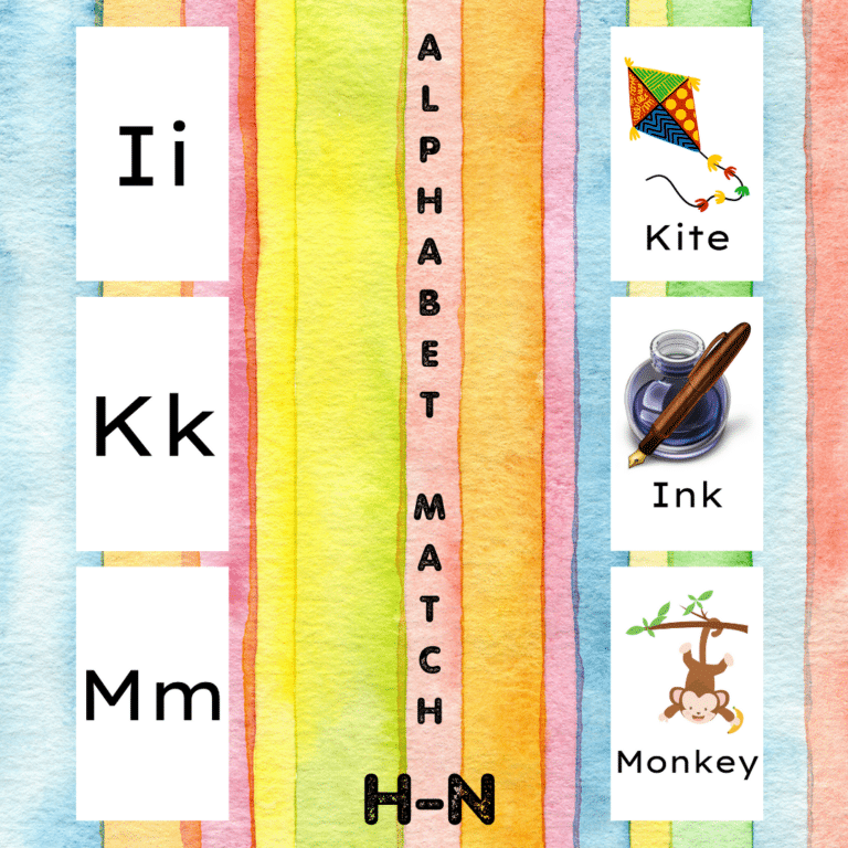 H – N Matching Letters to Pictures & Words (Without Images on First Set of Cards)